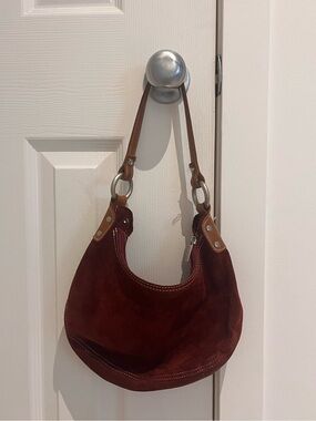 Suede Hobo Shoulder Bag in Dark red